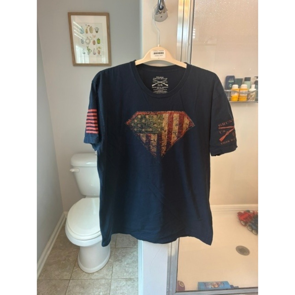 Grunt Style Mens XXL Navy Blue American Flag Shield Graphic T-Shirt Cotton Tee